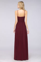 Chic Burgundy Sweetheart Long Bridesmaid Dress With Spaghetti-Straps