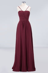 Chic Burgundy Sweetheart Long Bridesmaid Dress With Spaghetti-Straps