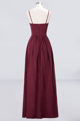 Chic Burgundy Sweetheart Long Bridesmaid Dress With Spaghetti-Straps