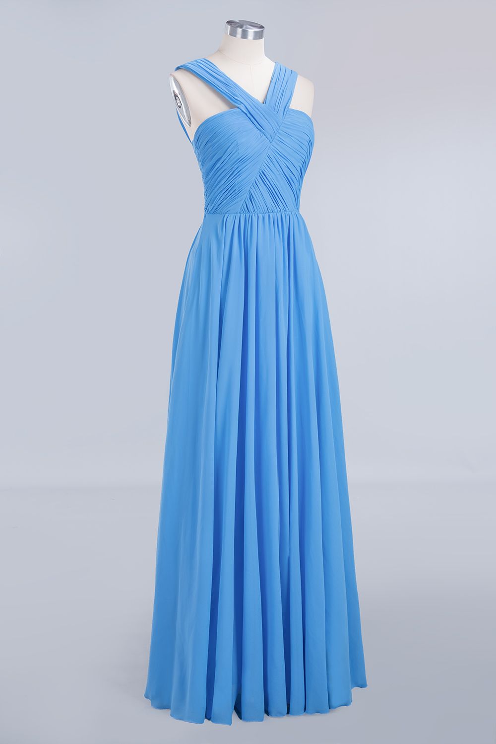 Chic Crisscross Ocean Blue Junior Bridesmaid Dresses Affordable Chiffon Ruffle Maid of Honor Dresses