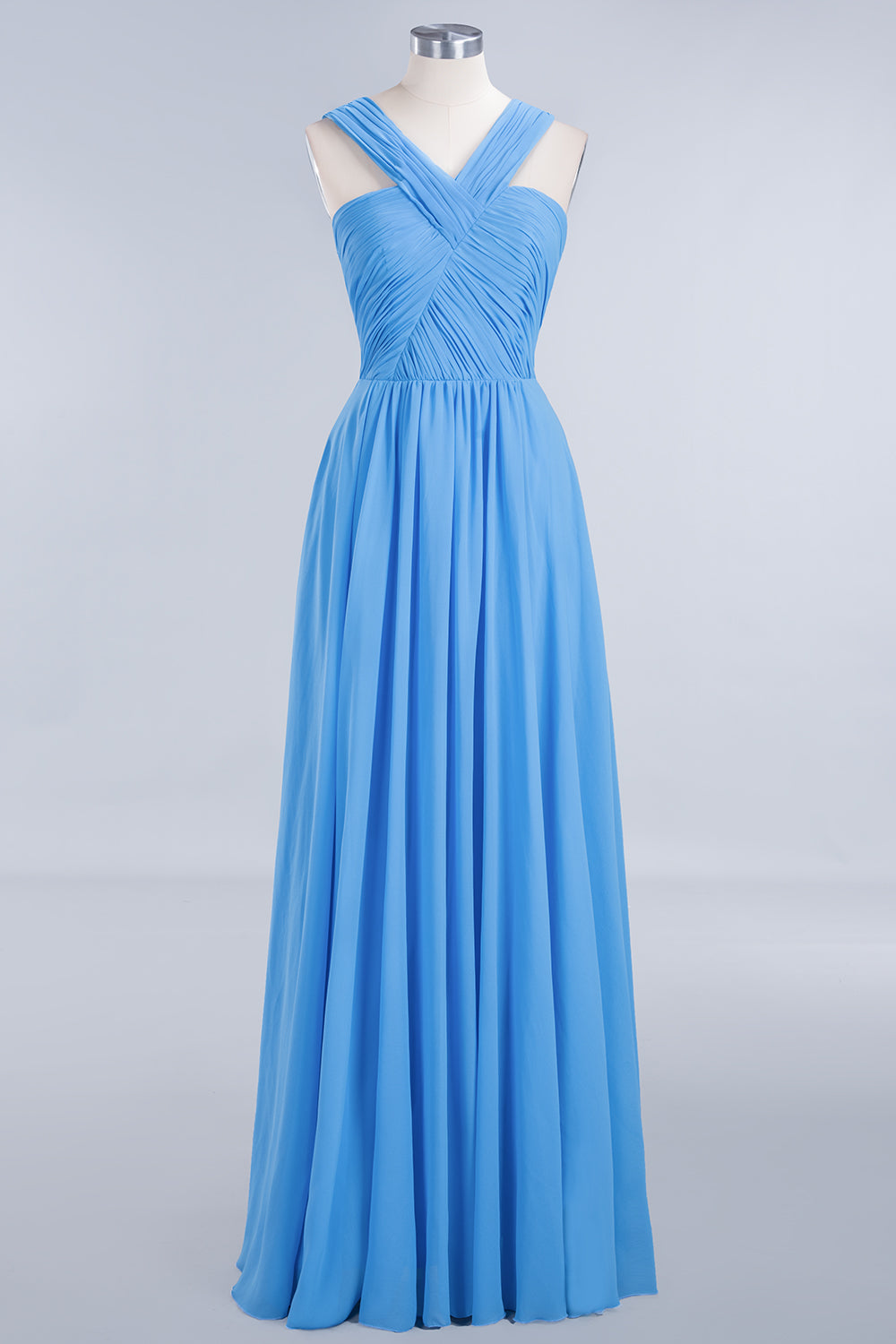 Chic Crisscross Ocean Blue Junior Bridesmaid Dresses Affordable Chiffon Ruffle Maid of Honor Dresses