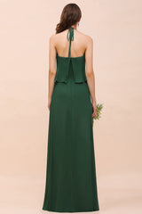 Chic Halter Sweetheart Dark Green Chiffon Bridesmaid Dress