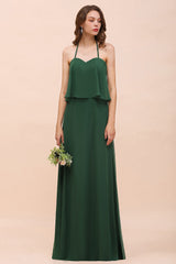 Chic Halter Sweetheart Dark Green Chiffon Bridesmaid Dress