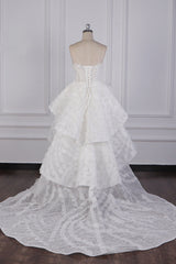 Chic Hi-Lo Strapless Tulle Wedding Dress Appliques Sleeveless Bridal Gowns Online