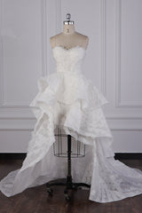 Chic Hi-Lo Strapless Tulle Wedding Dress Appliques Sleeveless Bridal Gowns Online