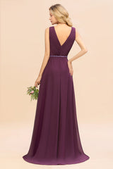 Chic Hi-Lo V Neck Ruffle Bridesmaid Dress with Beading Sash