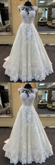 Chic Ivory Lace Round Neck Long Wedding Dress Cap Sleeve Sweep Train Bridal Gowns On Sale