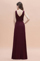 Chic Jewel Cabernet Chiffon Ruffles Bridesmaid Dress with Slit On Sale