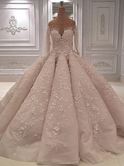 Chic Jewel Longsleeves A-line Wedding Dresses With Appliques Ivory Tulle Ruffles Bridal Gowns On Sale