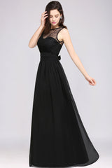 Chic Jewel Open-Back Bridesmaid Dress with Bow Lace Ruffle Maid of Honor Dresses