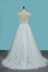 Chic Jewel Sleeveless Tulle Wedding Dress Lace Appliques Ruffles Bridal Gowns On Sale