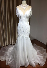 Chic Mermaid Lace Wedding Dress With Tassels