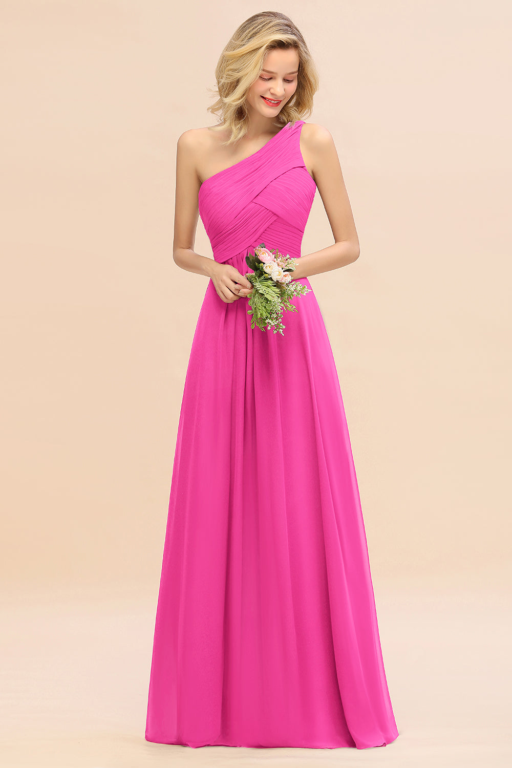 Chic One Shoulder Ruffle Grape Chiffon Bridesmaid Dresses Online