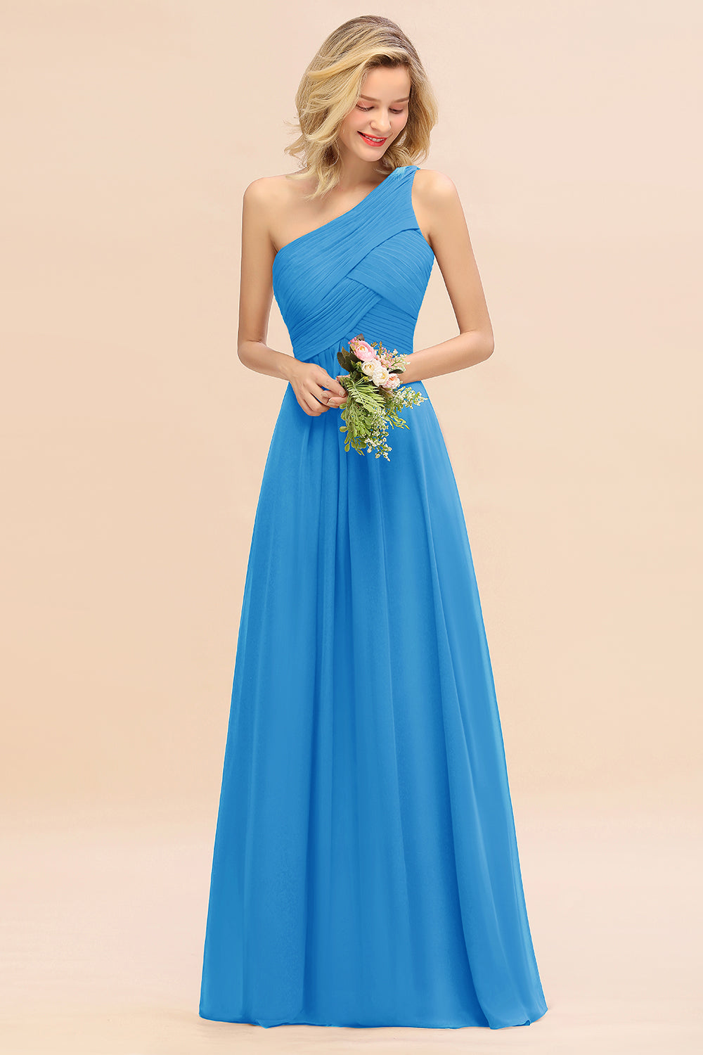 Chic One Shoulder Ruffle Grape Chiffon Bridesmaid Dresses Online