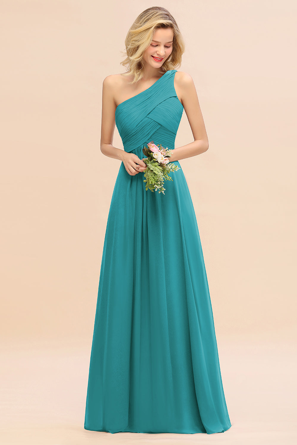 Chic One Shoulder Ruffle Grape Chiffon Bridesmaid Dresses Online