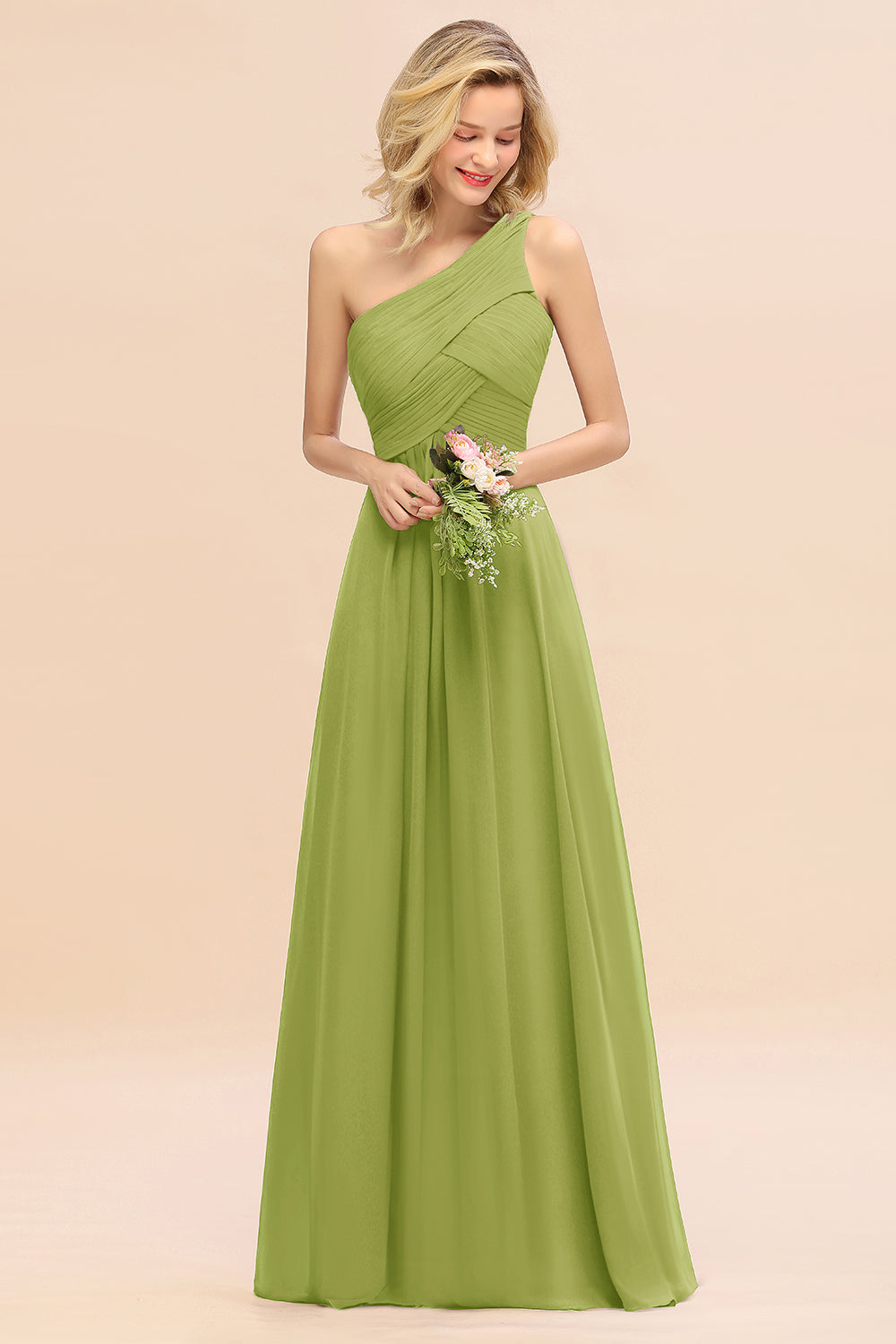 Chic One Shoulder Ruffle Grape Chiffon Bridesmaid Dresses Online