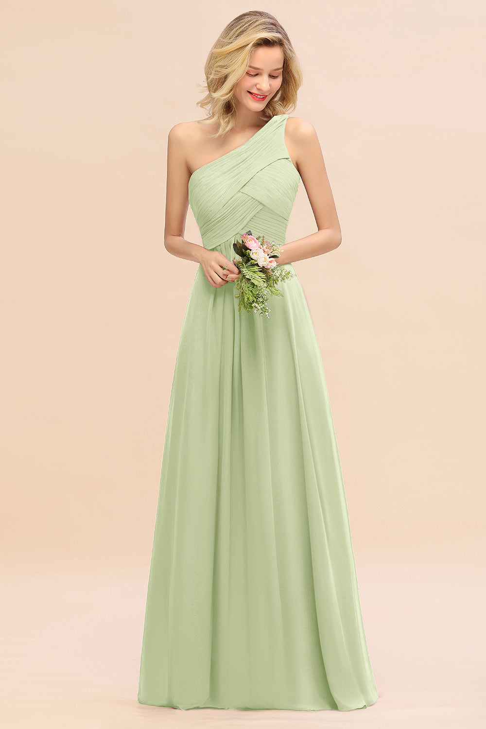 Chic One Shoulder Ruffle Grape Chiffon Bridesmaid Dresses Online