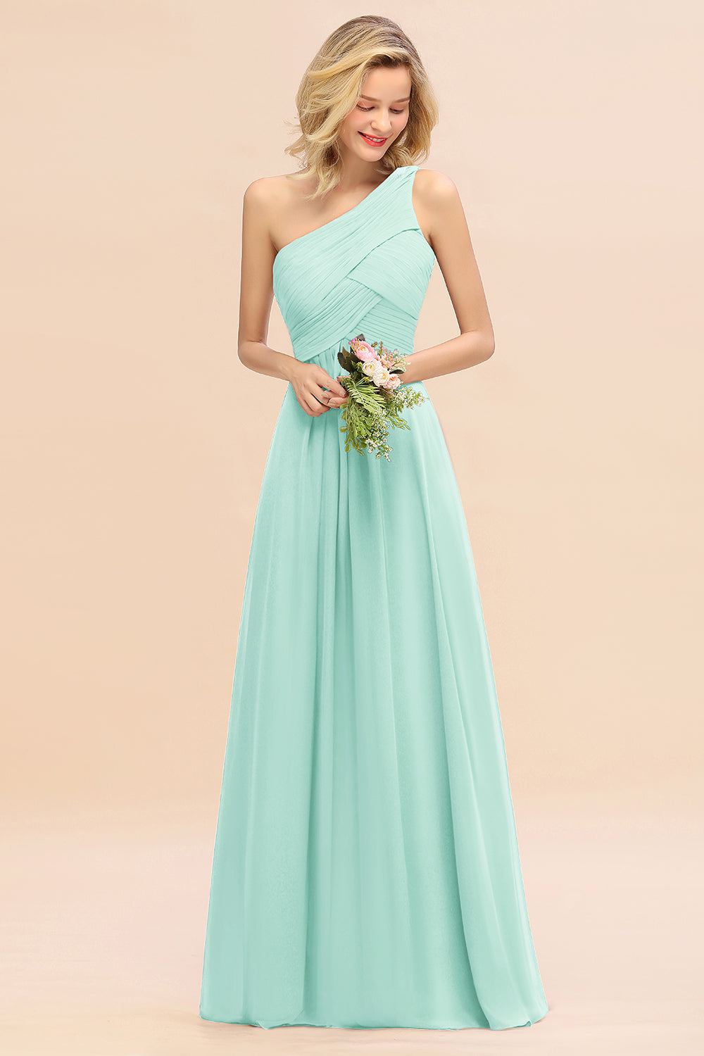 Chic One Shoulder Ruffle Grape Chiffon Bridesmaid Dresses Online