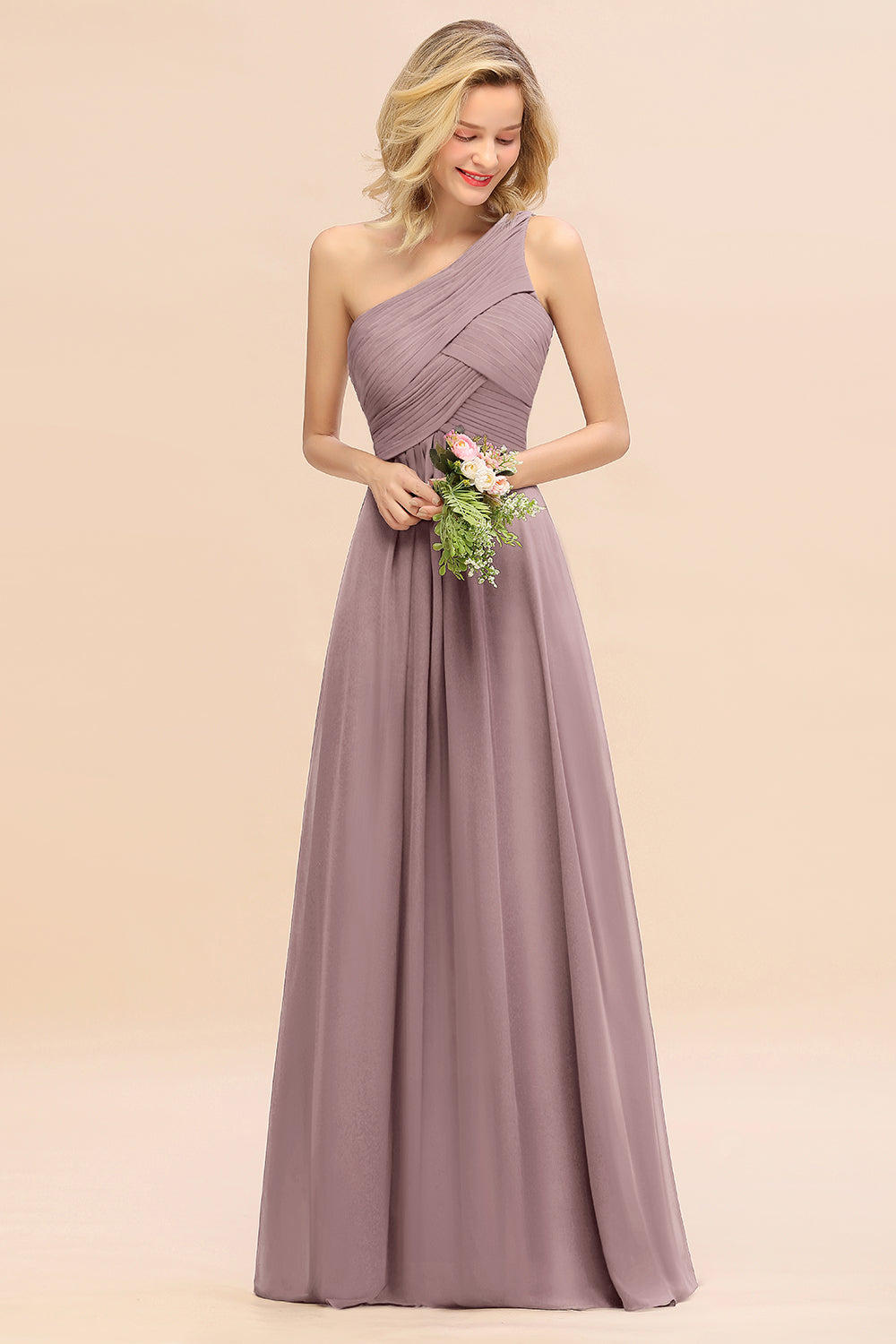 Chic One Shoulder Ruffle Grape Chiffon Bridesmaid Dresses Online