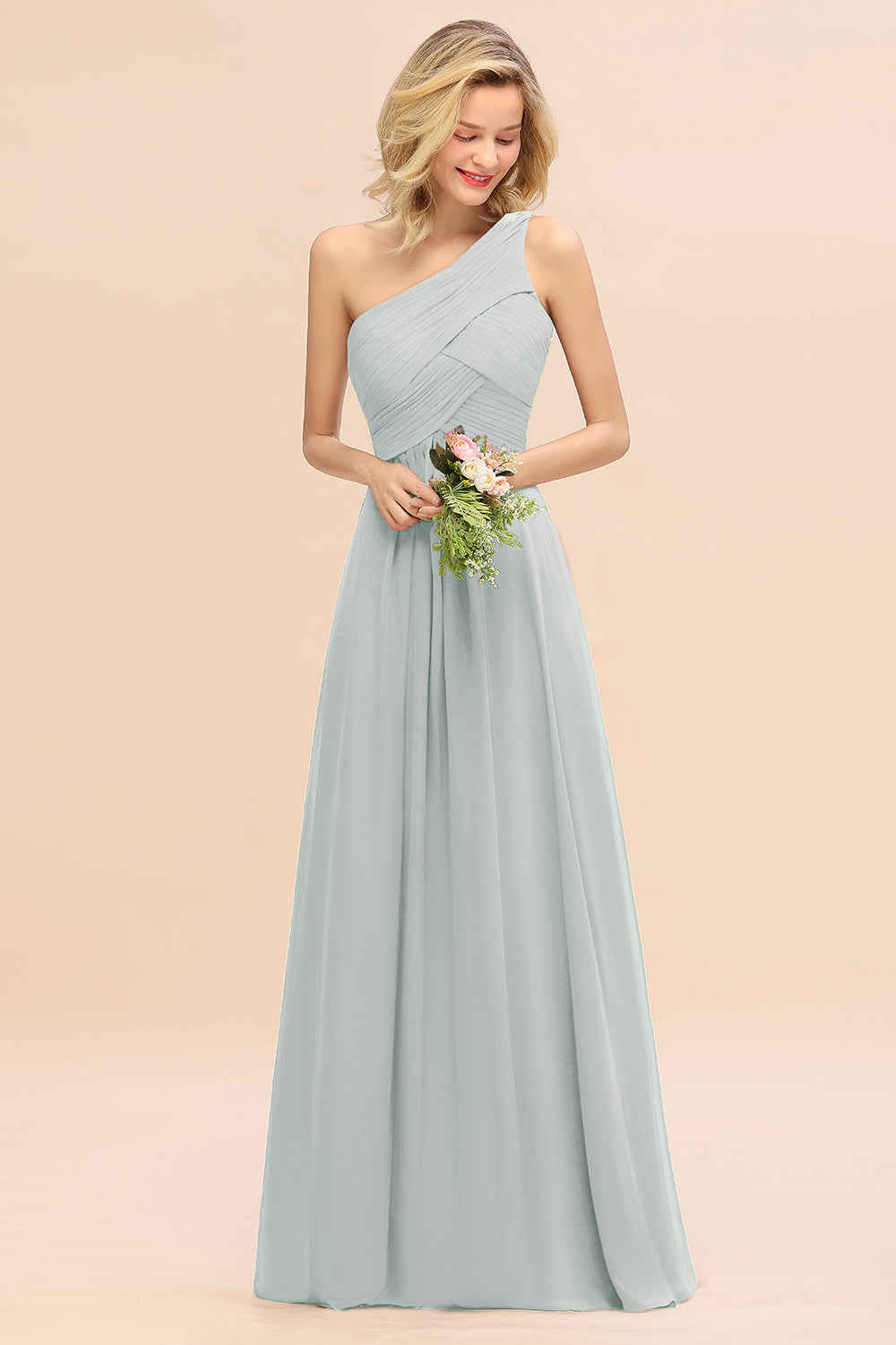 Chic One Shoulder Ruffle Grape Chiffon Bridesmaid Dresses Online