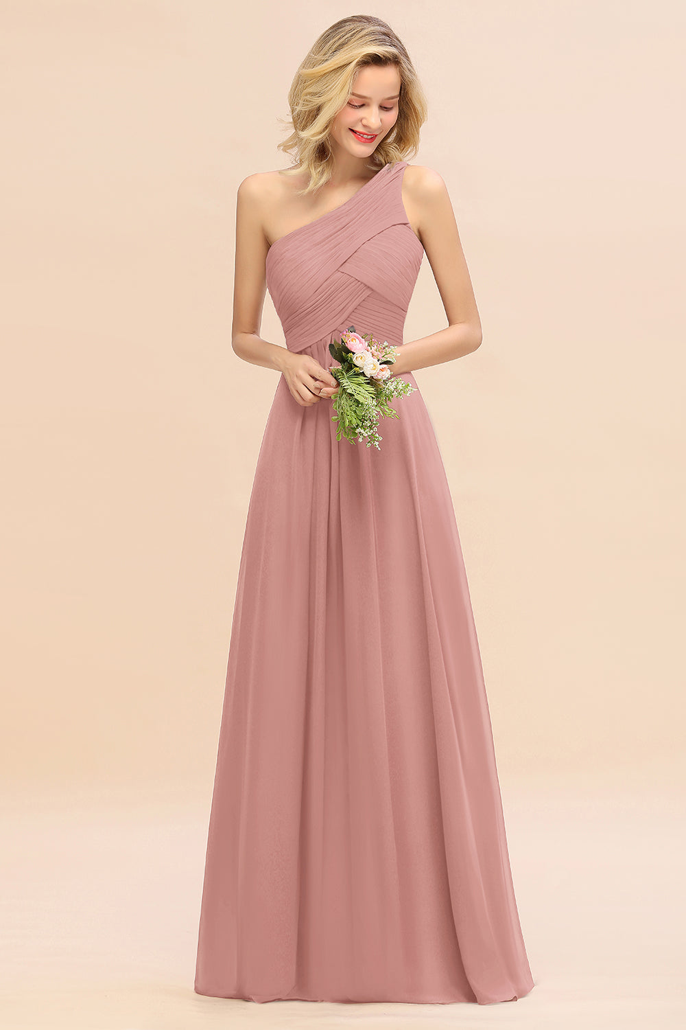 Chic One Shoulder Ruffle Grape Chiffon Bridesmaid Dresses Online