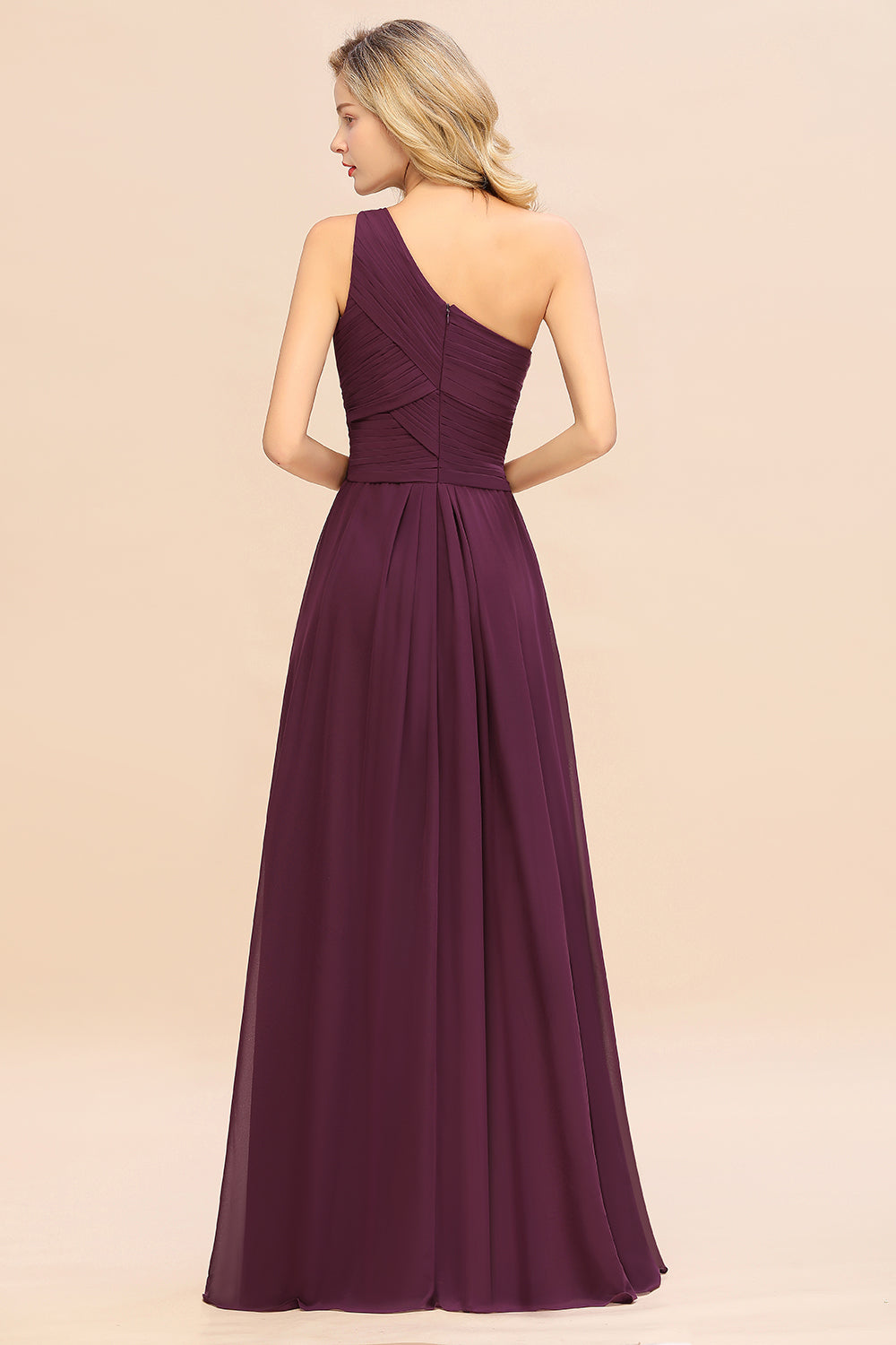 Chic One Shoulder Ruffle Grape Chiffon Bridesmaid Dresses Online