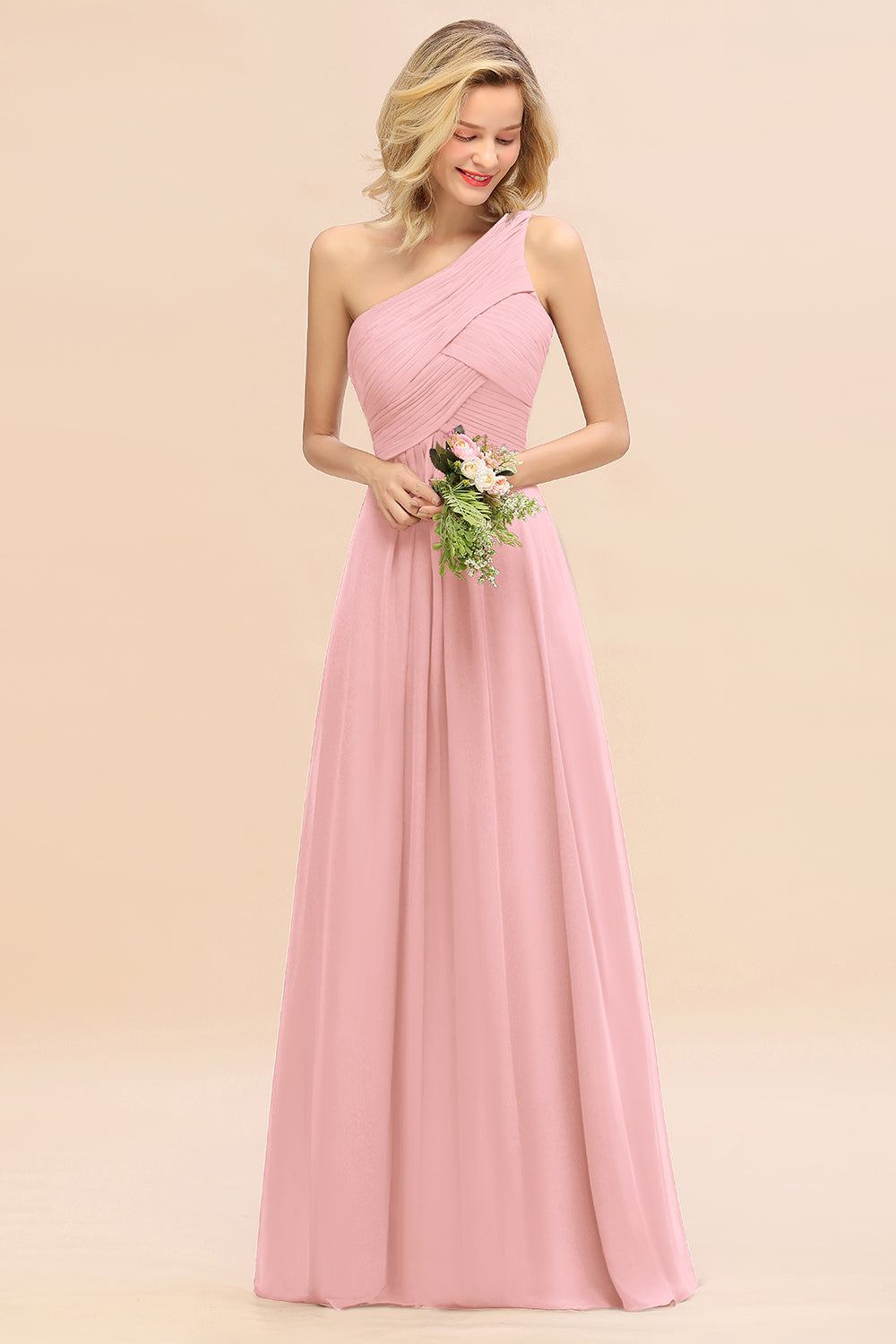 Chic One Shoulder Ruffle Grape Chiffon Bridesmaid Dresses Online