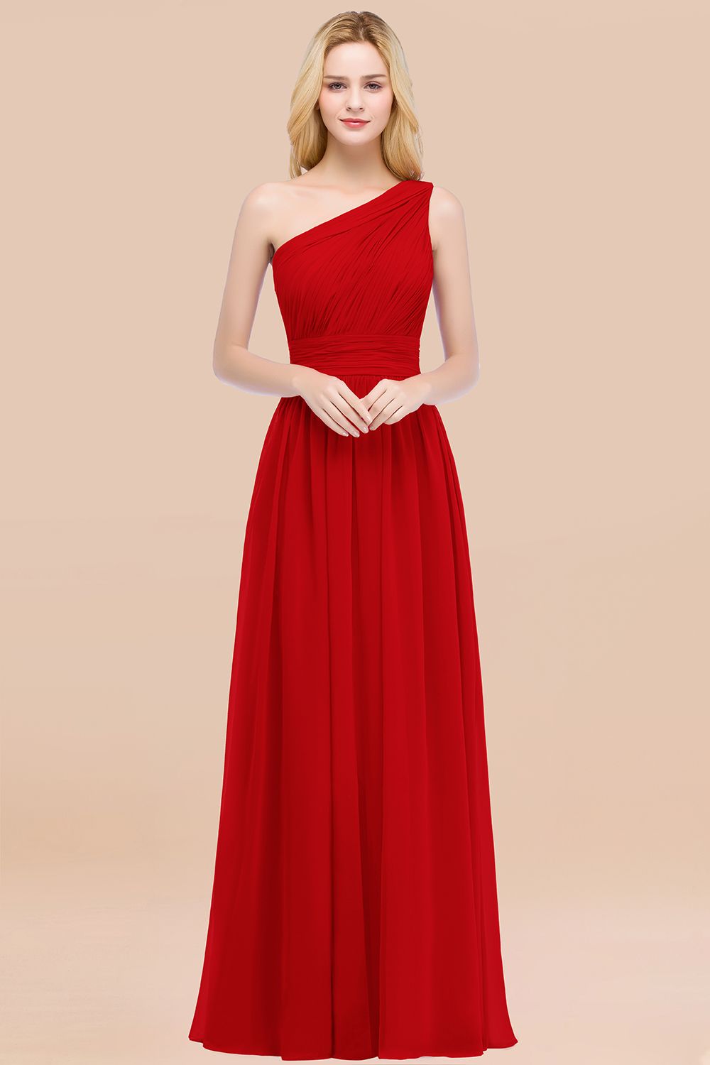 Chic One-shoulder Sleeveless Burgundy Chiffon Bridesmaid Dresses Online