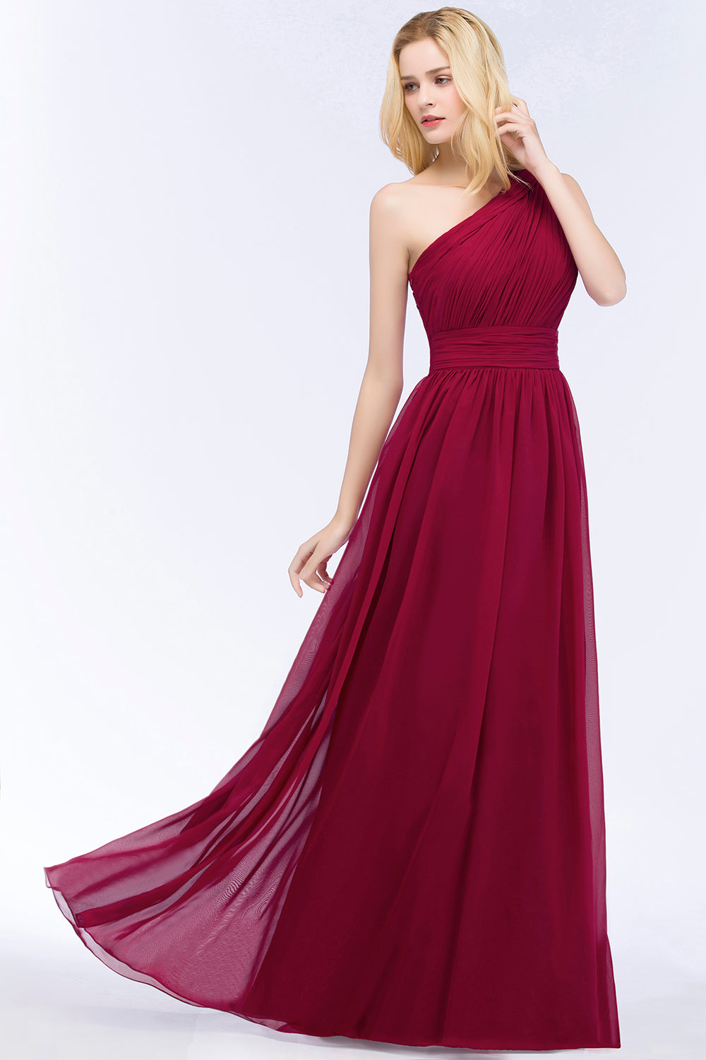 Chic One-shoulder Sleeveless Burgundy Chiffon Bridesmaid Dresses Online