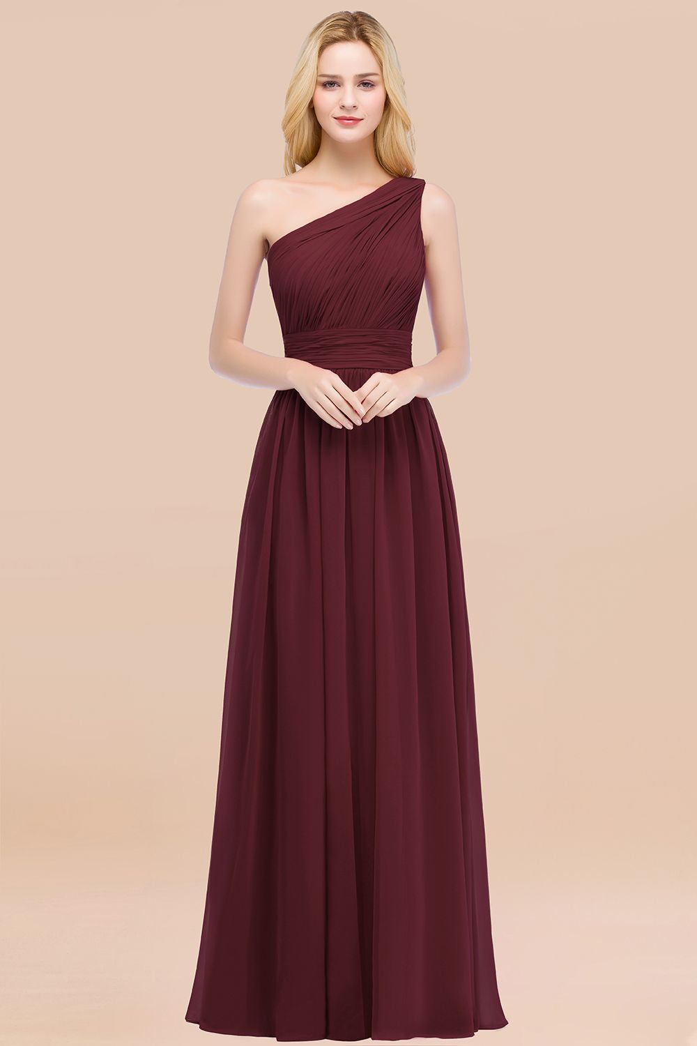 Chic One-shoulder Sleeveless Burgundy Chiffon Bridesmaid Dresses Online