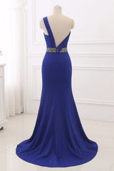 Chic One-Shoulder Sleeveless Mermaid Prom Dresses with Beadings Sash On Sale