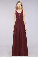 Chic Ruffles Straps Chiffon Lace Burgundy Bridsmaid Dress Online