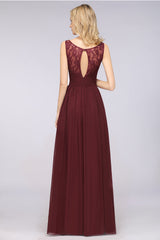 Chic Ruffles Straps Chiffon Lace Burgundy Bridsmaid Dress Online