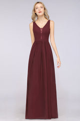 Chic Ruffles Straps Chiffon Lace Burgundy Bridsmaid Dress Online