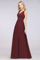 Chic Ruffles Straps Chiffon Lace Burgundy Bridsmaid Dress Online