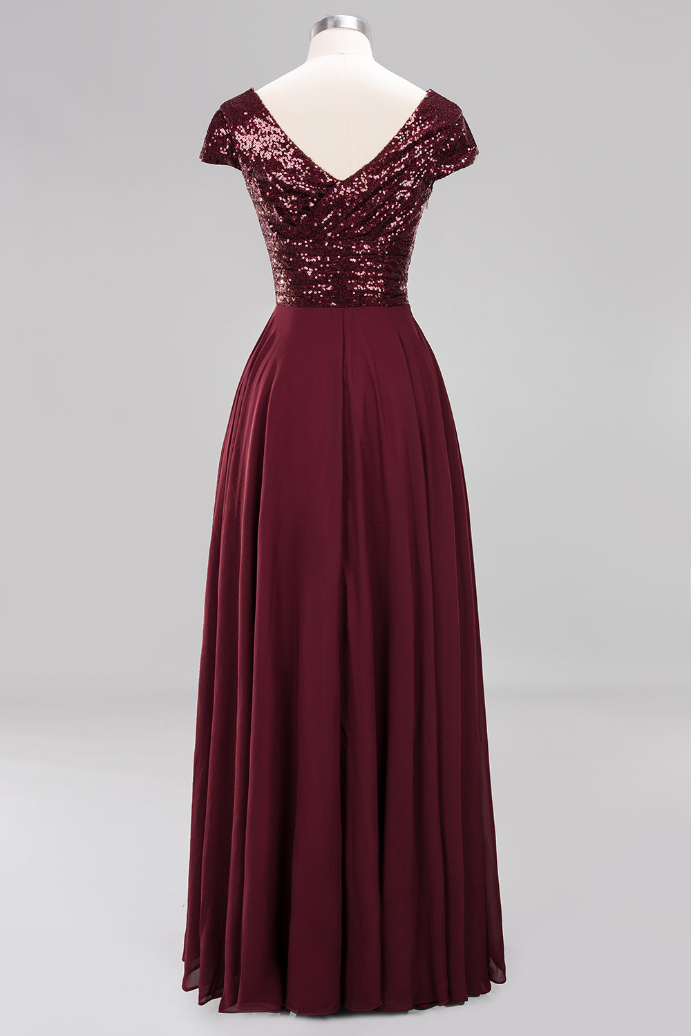 Chic Sequined Top V-Neck Sleeveless Burgundy Bridesmaid Dresses Online