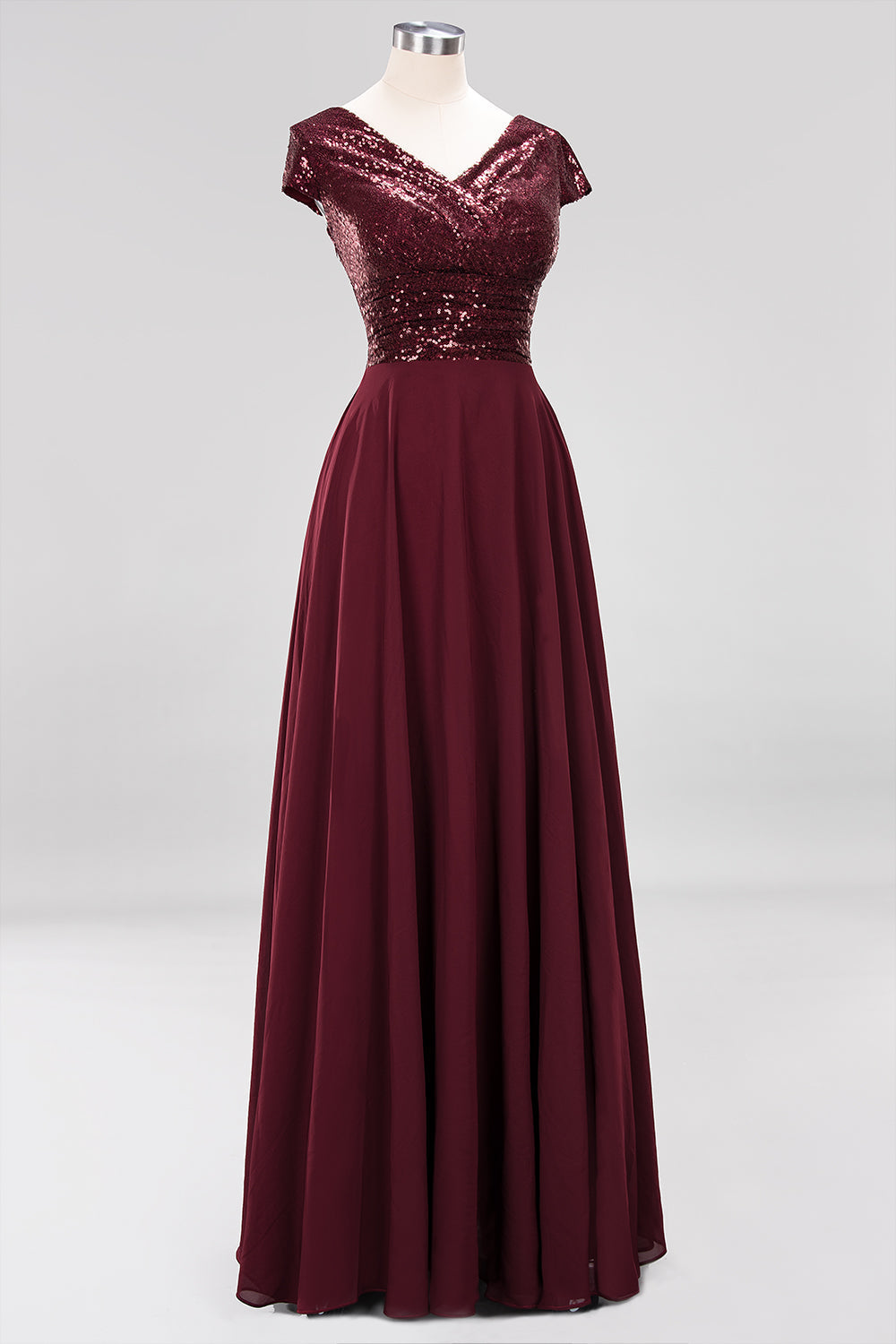 Chic Sequined Top V-Neck Sleeveless Burgundy Bridesmaid Dresses Online