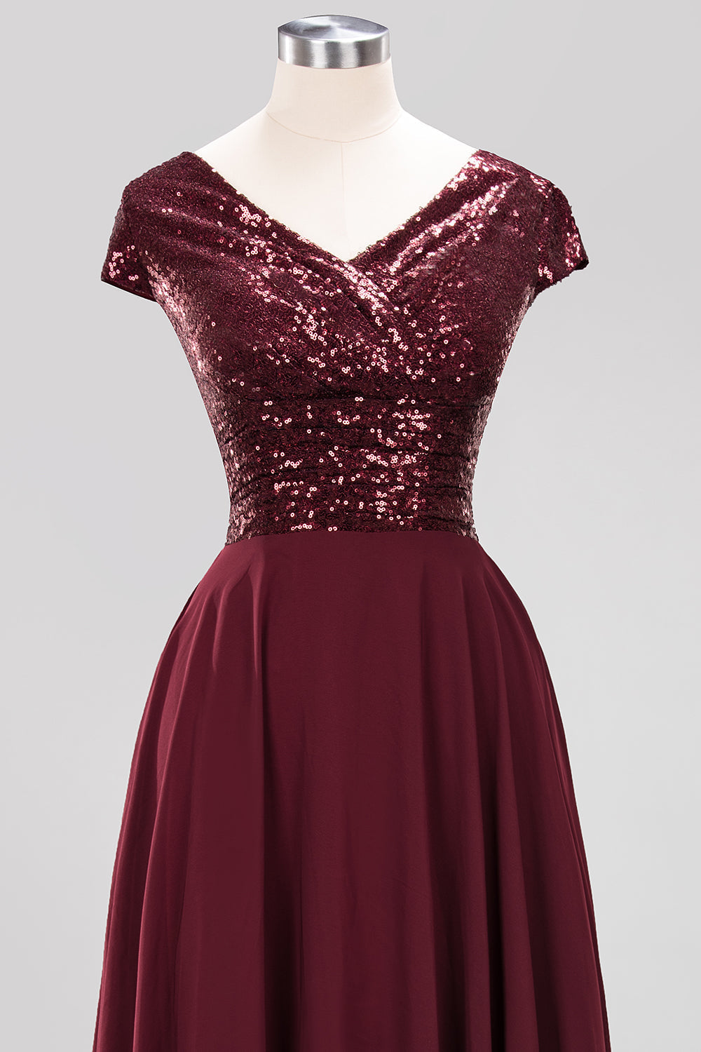 Chic Sequined Top V-Neck Sleeveless Burgundy Bridesmaid Dresses Online