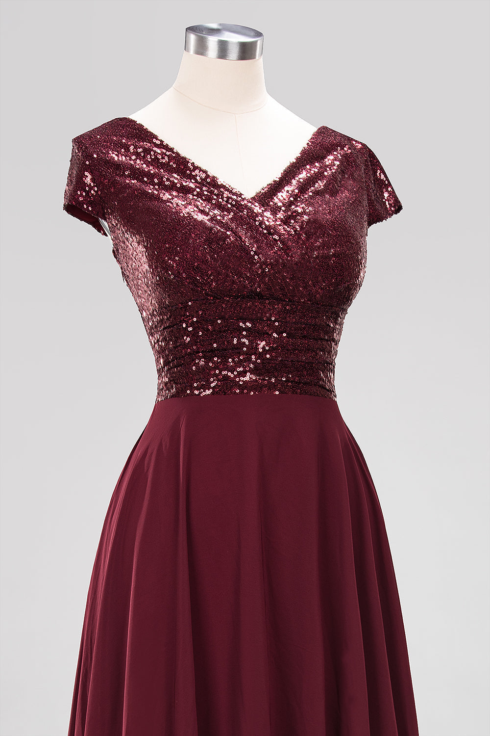 Chic Sequined Top V-Neck Sleeveless Burgundy Bridesmaid Dresses Online