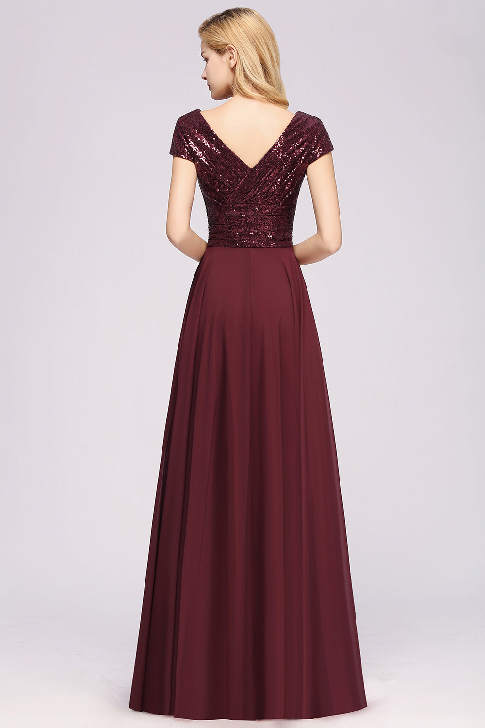 Chic Sequined Top V-Neck Sleeveless Burgundy Bridesmaid Dresses Online