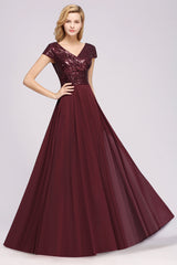 Chic Sequined Top V-Neck Sleeveless Burgundy Bridesmaid Dresses Online