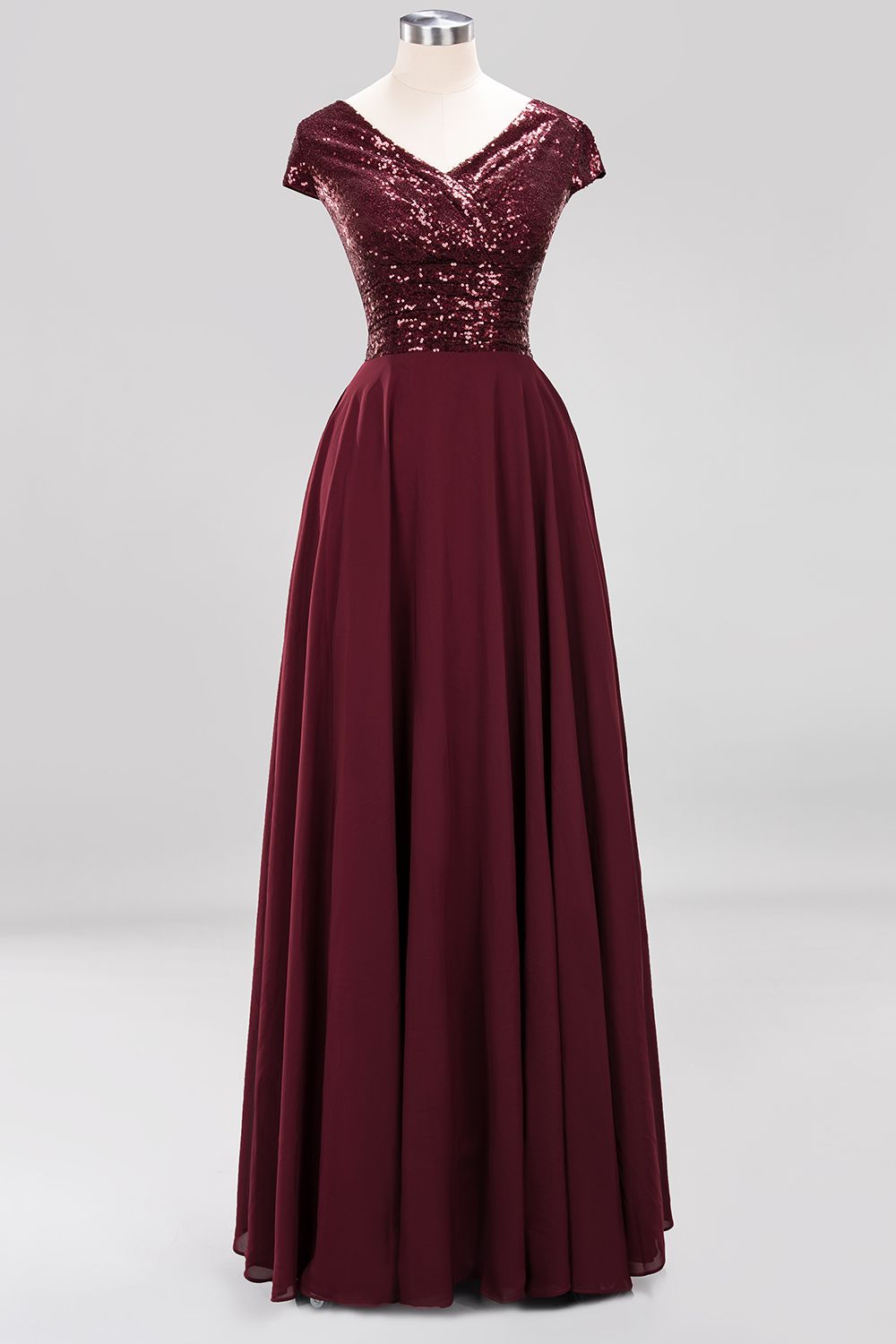 Chic Sequined Top V-Neck Sleeveless Burgundy Bridesmaid Dresses Online