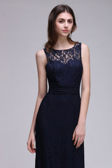 Chic Sleeveless Scoop Lace Bridesmaid Dress with Keyhole Back