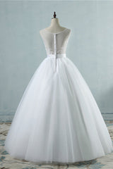 Chic Square Neckling Sleeveless Wedding Dresses White Tulle Lace Bridal Gowns On Sale