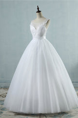 Chic Square Neckling Sleeveless Wedding Dresses White Tulle Lace Bridal Gowns On Sale