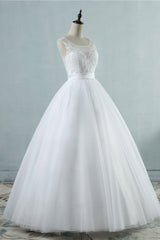 Chic Square Neckling Sleeveless Wedding Dresses White Tulle Lace Bridal Gowns On Sale