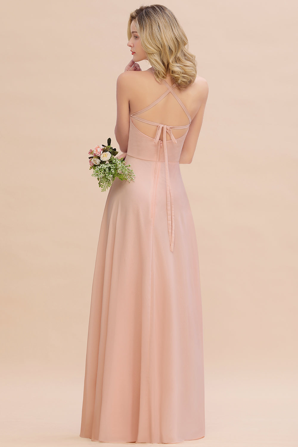 Chic Straps Sleeveless Chiffon Affordable Bridesmaid Dresses with Ruffle