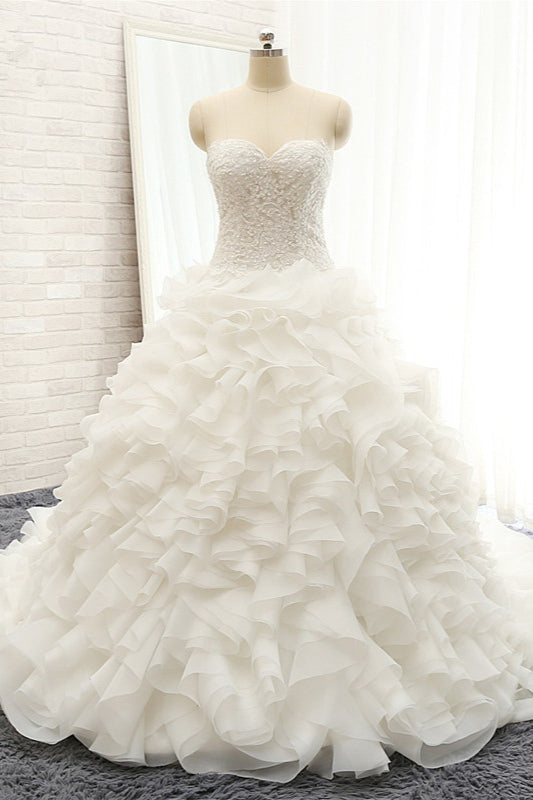 Chic Sweatheart White A line Wedding Dresses Sleeveless Tulle Bridal Gowns Online