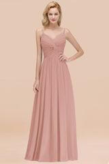 Chic V-Neck Pleated Backless Bridesmaid Dresses with Spaghetti Straps