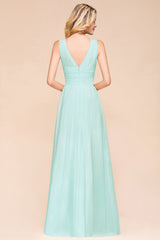 Chic V-Neck Sleeveless Mint Green Bridesmaid Dresses with Ruffle